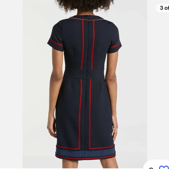 Boden- Edith Trim Detail Dress, Navy w/Red Piping, Grograin Ribbon Trim, Size 2P - Picture 2 of 11